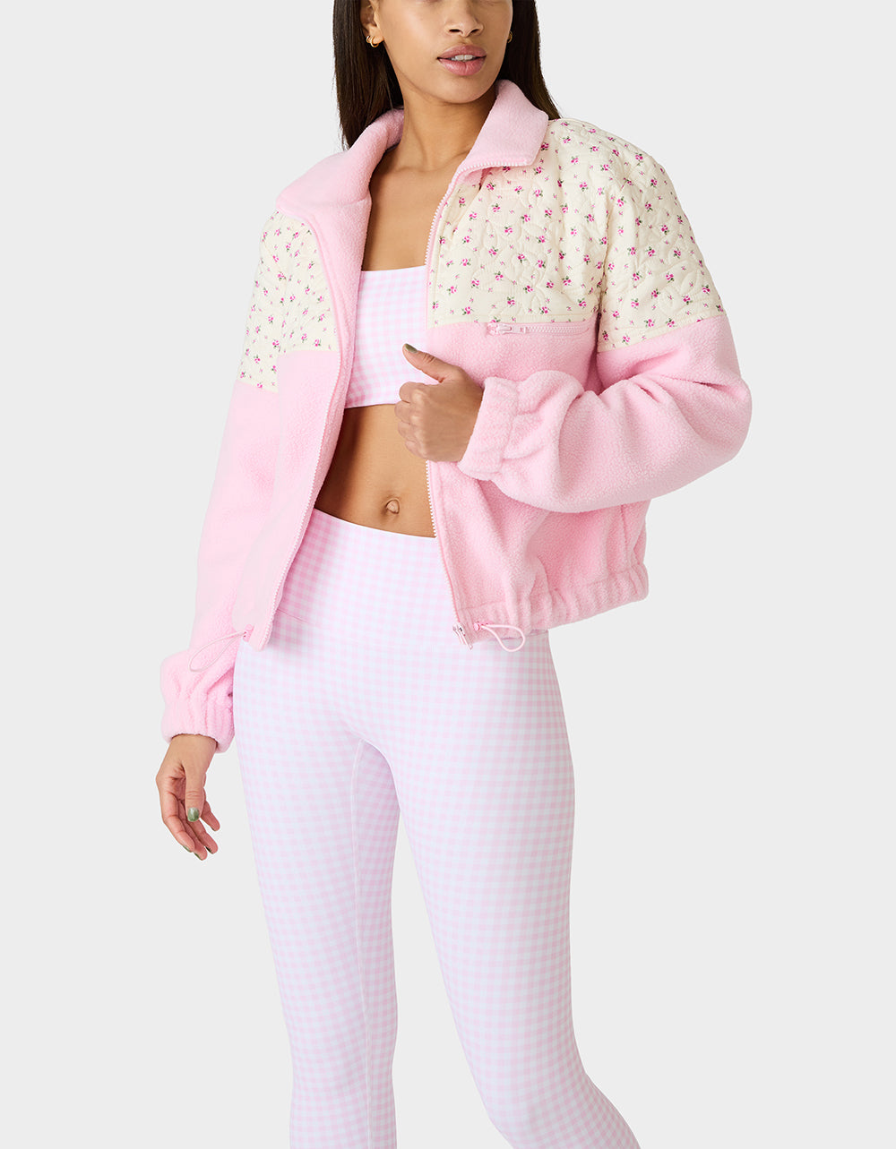 Betsey Johnson Featured | PRETTY IN PLUSH JACKET PINK Women's Pink Floral Print Plush Jacket