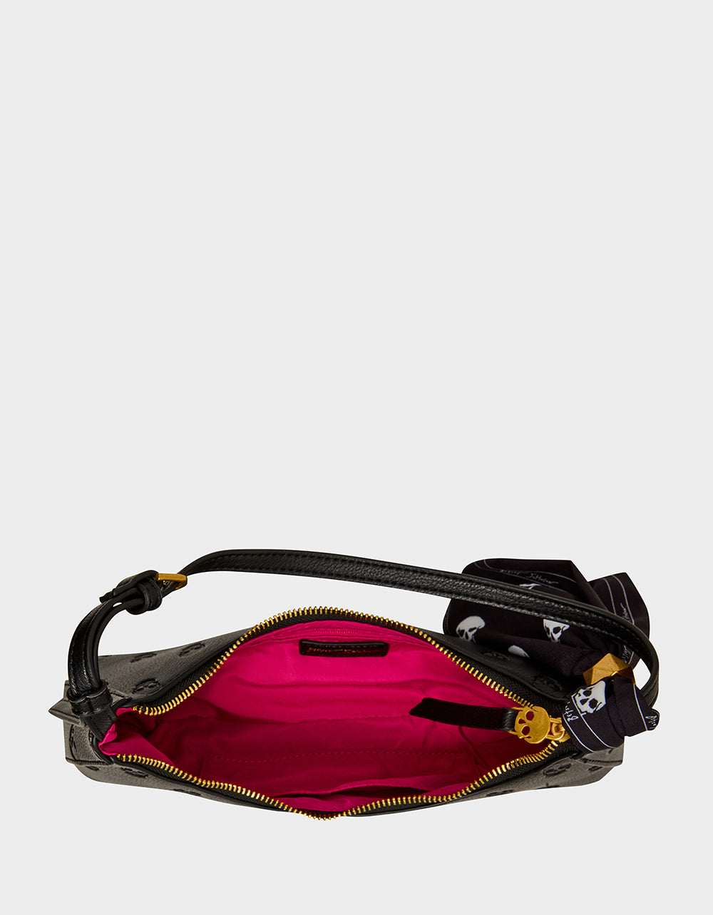 Betsey Johnson Exclusive | GET AHEAD SHOULDER BAG BLACK Black Skull Pink Shoulder Bag With Scarf