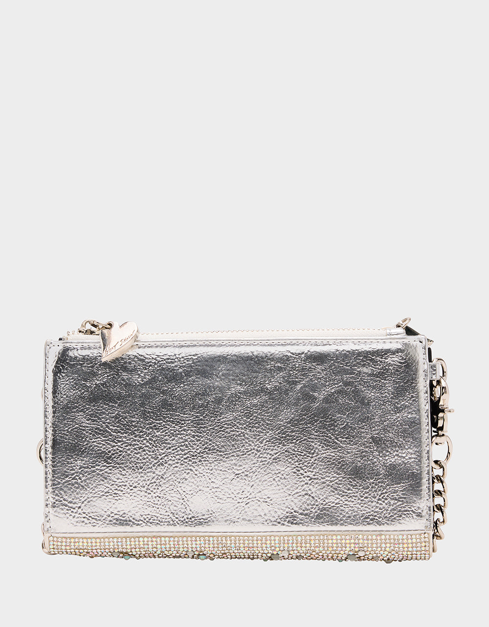 Betsey Johnson Hot Sale | WALLET ON CHAIN PHONE HOLDER SILVER Women's Rhinestone Embellished Wallet