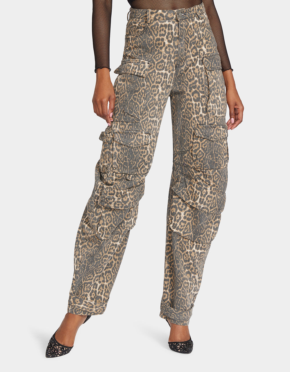 Betsey Johnson Customer Favorite | BARREL CARGO PANTS LEOPARD Women's Animal Print Pants