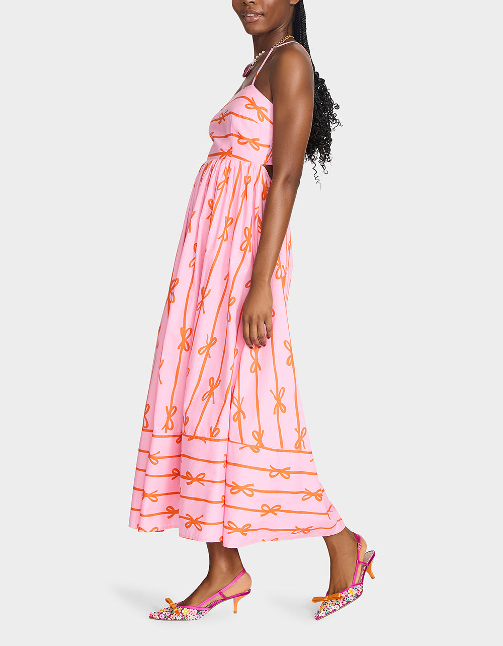 Betsey Johnson Best Price | JORDY MAXI DRESS PINK MULTI Women's Flowy Bow Print Maxi Dress