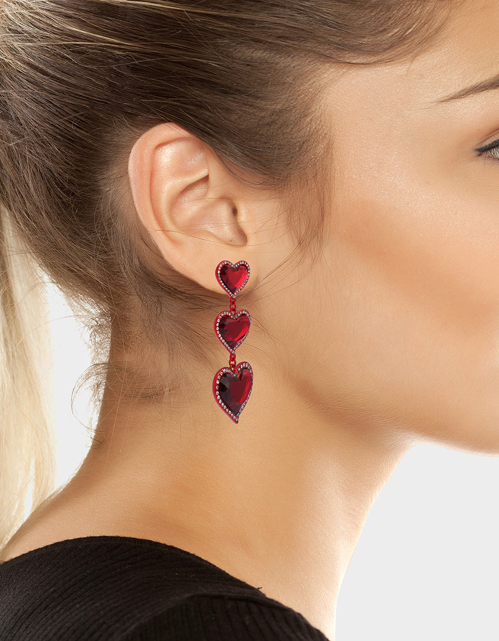 Betsey Johnson Quality | LOVE SPELL DROP EARRINGS RED Women's Valentine's Day Heart Rhinestone Drop Linear Earrings