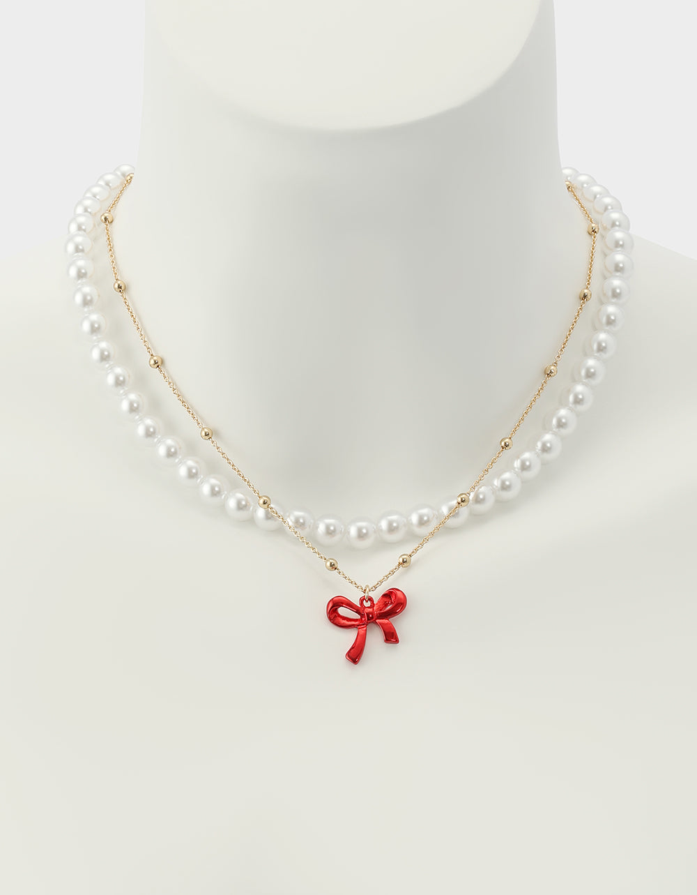 Betsey Johnson Latest | PEARL BOW NECLAKCE SET RED Women's Pearl Bow Valentine's Day Necklace Set