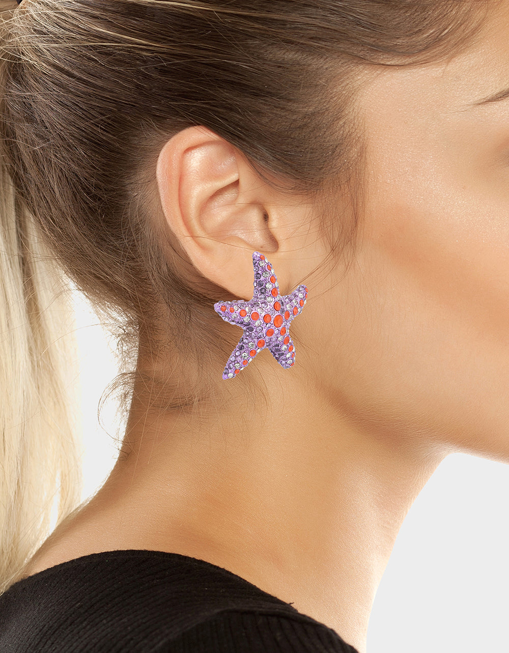 Betsey Johnson Quality | MERMAID JEWELS STARFISH STUDS PURPLE Women's Starfish Rhinestone Stud Earrings