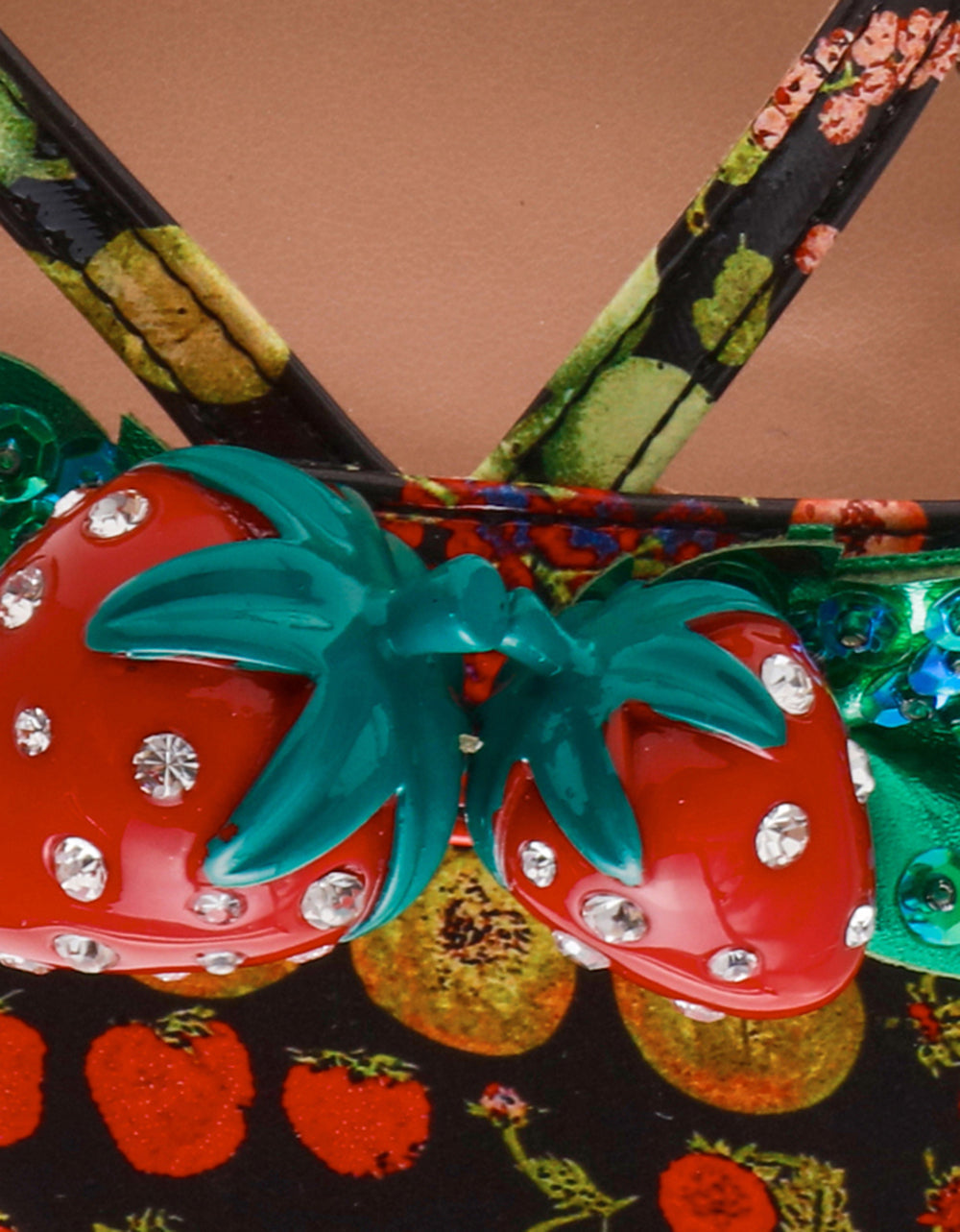 Betsey Johnson Recommended | GARRIK BLACK MULTI Women's Thong Strappy Fruit Printed Sandal