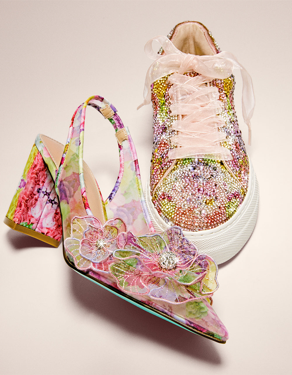 Betsey Johnson Trending | PETRA BRIGHT FLORAL Slingback Floral Mesh Block Heel