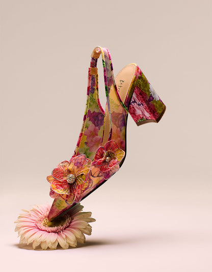 Betsey Johnson Trending | PETRA BRIGHT FLORAL Slingback Floral Mesh Block Heel