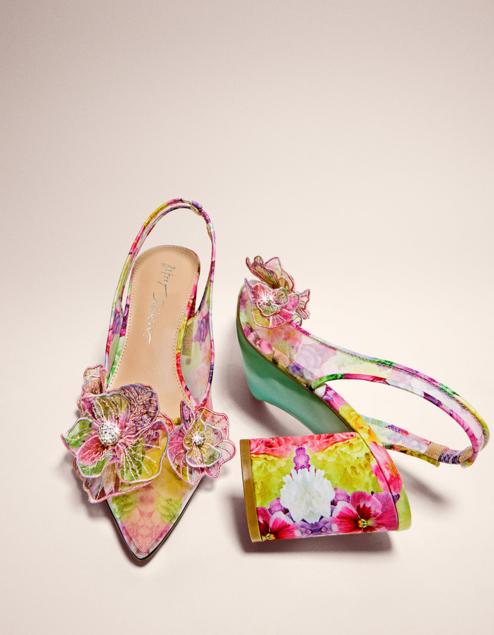 Betsey Johnson Trending | PETRA BRIGHT FLORAL Slingback Floral Mesh Block Heel