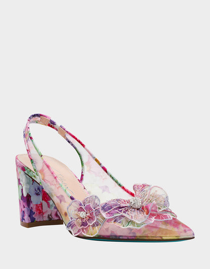 Betsey Johnson Trending | PETRA BRIGHT FLORAL Slingback Floral Mesh Block Heel