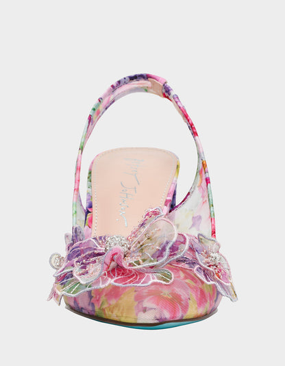 Betsey Johnson Trending | PETRA BRIGHT FLORAL Slingback Floral Mesh Block Heel
