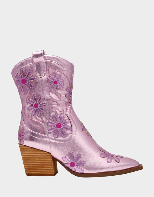 Betsey Johnson Quality | TEDDYY PINK Western Pointed-Toe Ankle Boot