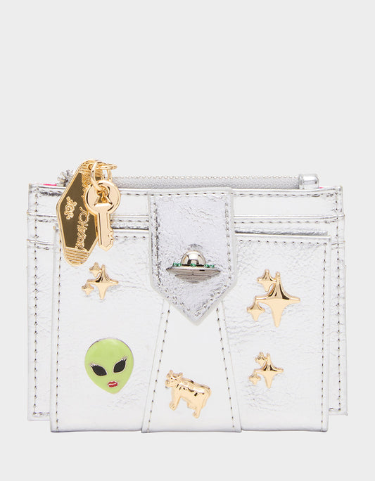 Betsey Johnson Signature | SPACE OUT WALLET SILVER Women's Silver Alien Bifold Wallet
