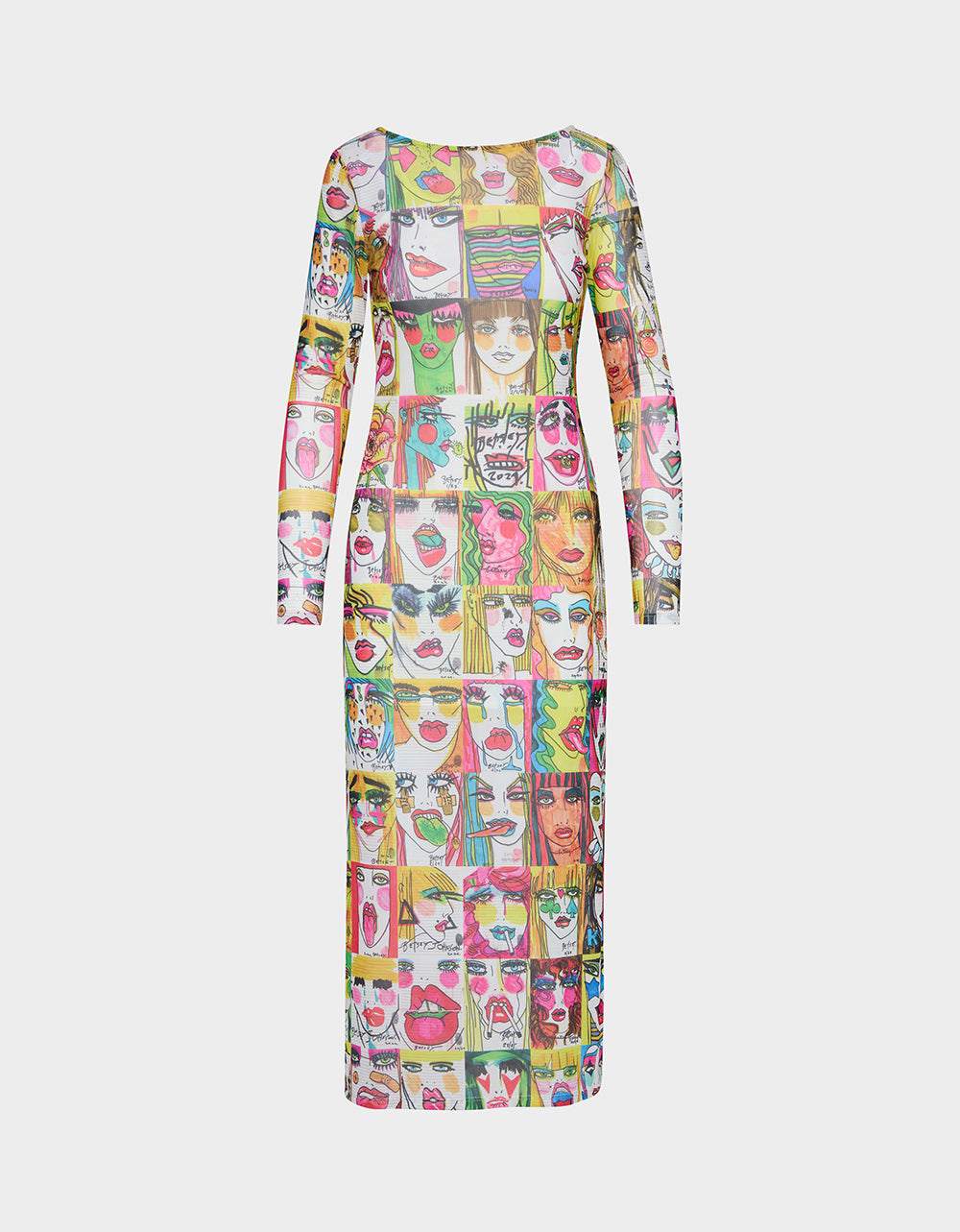 Betsey Johnson New | BETSEY'S PRINT SHEER DRESS MULTI Women's Long-Sleeved Mesh Sheer Midi Dress