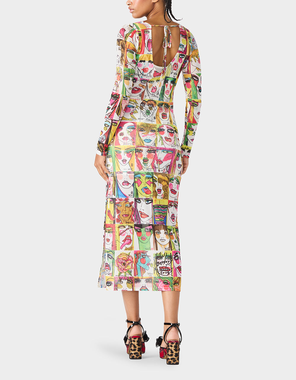 Betsey Johnson New | BETSEY'S PRINT SHEER DRESS MULTI Women's Long-Sleeved Mesh Sheer Midi Dress