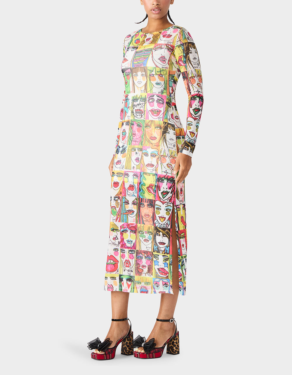 Betsey Johnson New | BETSEY'S PRINT SHEER DRESS MULTI Women's Long-Sleeved Mesh Sheer Midi Dress