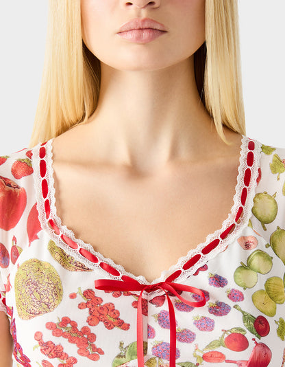Betsey Johnson Trending | BETSEY'S FRUIT DRESS WHITE MULTI Women's Fruit Print Short-Sleeved Slip Dress