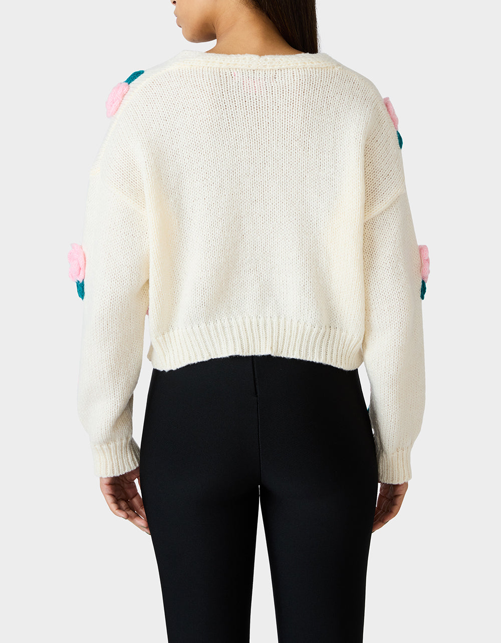 Betsey Johnson Quality | ROSETTE CARDIGAN CREAM Women's V-Neck Cardigan Floral Sweater