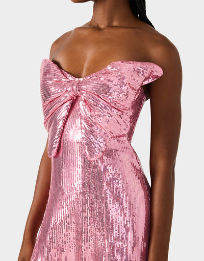 Betsey Johnson Smart Buy | SEQUIN BOW DRESS PINK SEQUIN Women's Mini Pink Sequin Dress