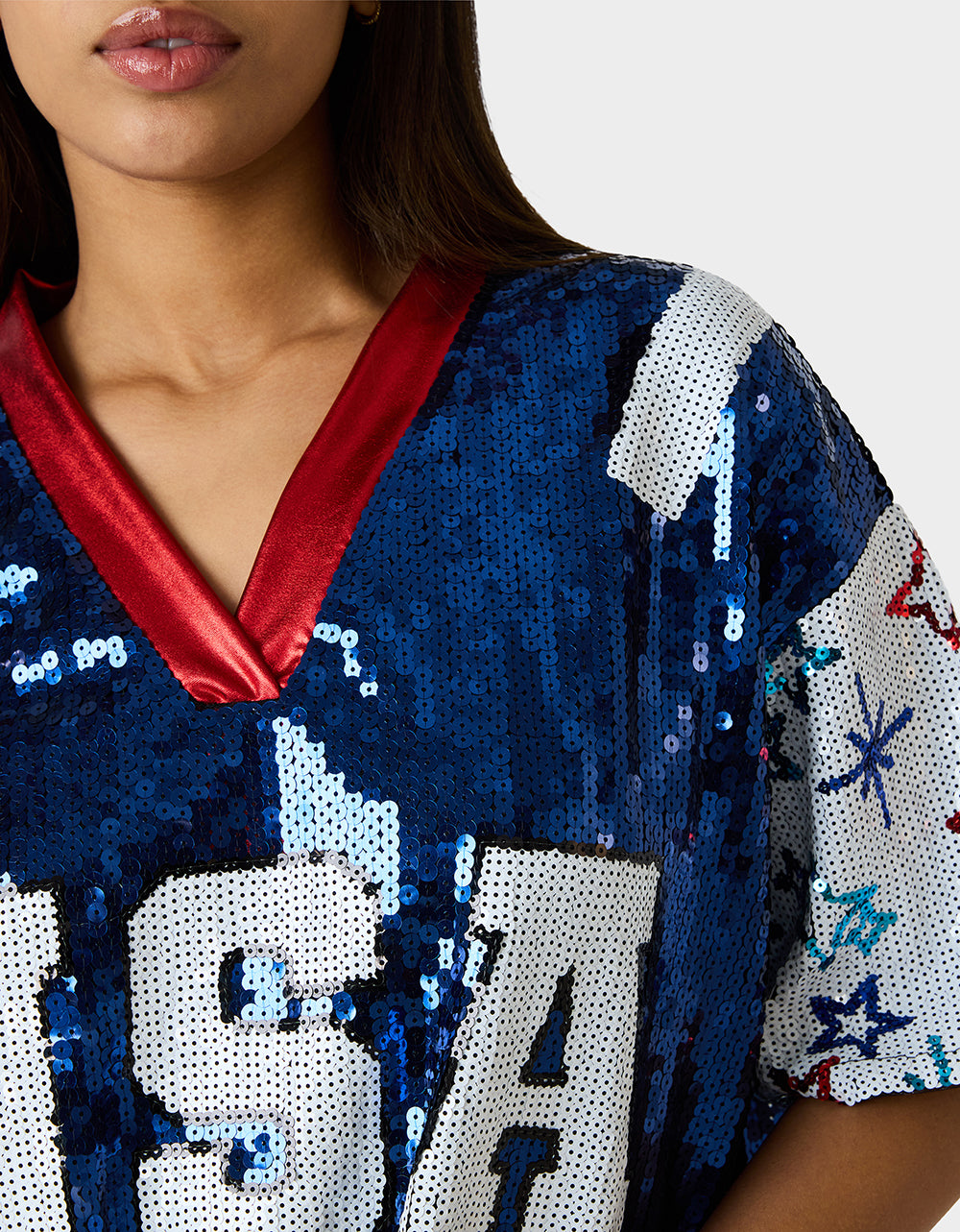 Betsey Johnson Discount | USA JERSEY BLUE Women's Red White and Blue USA Sequin Jersey