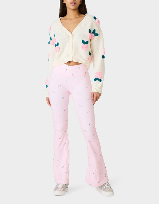 Betsey Johnson Special Offer | ROSE PRINT CROSSOVER LEGGINGS PINK ROSE Women's Floral Crossover Activewear Legging