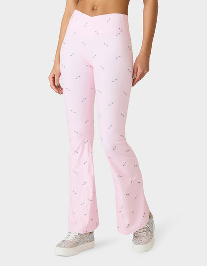 Betsey Johnson Special Offer | ROSE PRINT CROSSOVER LEGGINGS PINK ROSE Women's Floral Crossover Activewear Legging