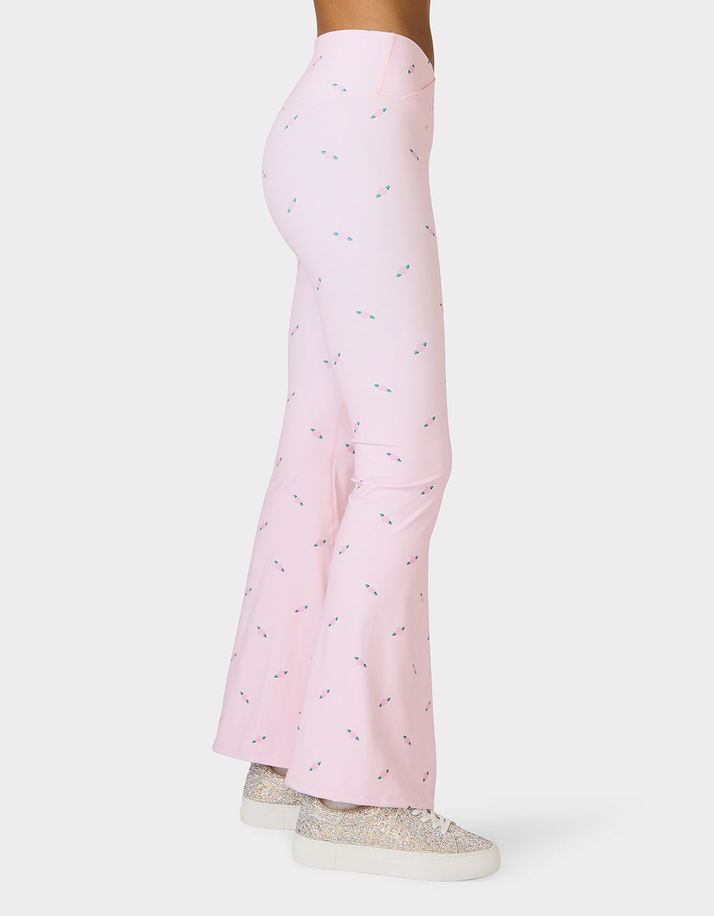 Betsey Johnson Special Offer | ROSE PRINT CROSSOVER LEGGINGS PINK ROSE Women's Floral Crossover Activewear Legging
