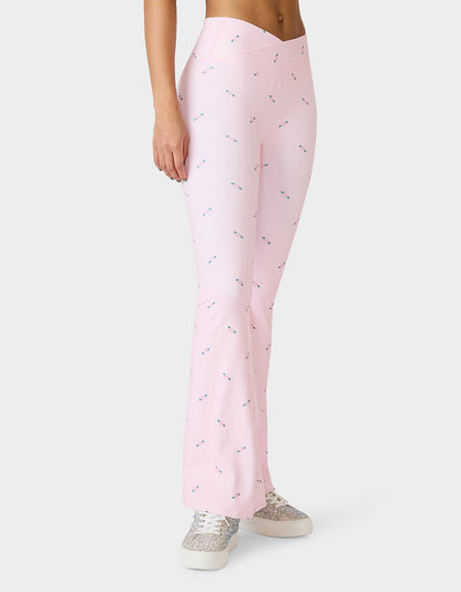 Betsey Johnson Special Offer | ROSE PRINT CROSSOVER LEGGINGS PINK ROSE Women's Floral Crossover Activewear Legging