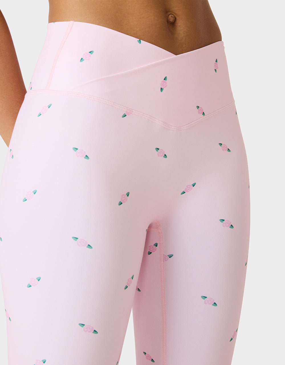 Betsey Johnson Special Offer | ROSE PRINT CROSSOVER LEGGINGS PINK ROSE Women's Floral Crossover Activewear Legging