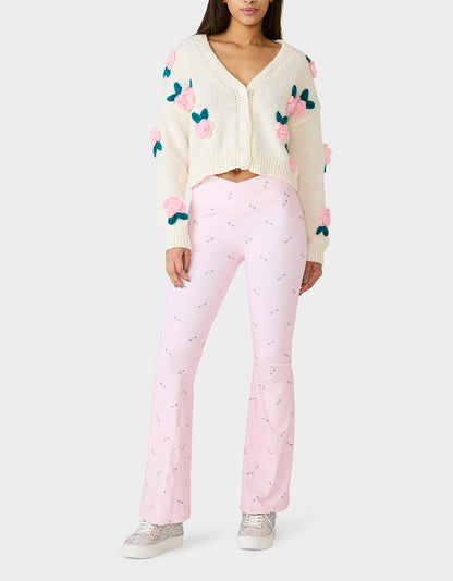 Betsey Johnson Special Offer | ROSE PRINT CROSSOVER LEGGINGS PINK ROSE Women's Floral Crossover Activewear Legging