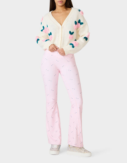 Betsey Johnson Special Offer | ROSE PRINT CROSSOVER LEGGINGS PINK ROSE Women's Floral Crossover Activewear Legging