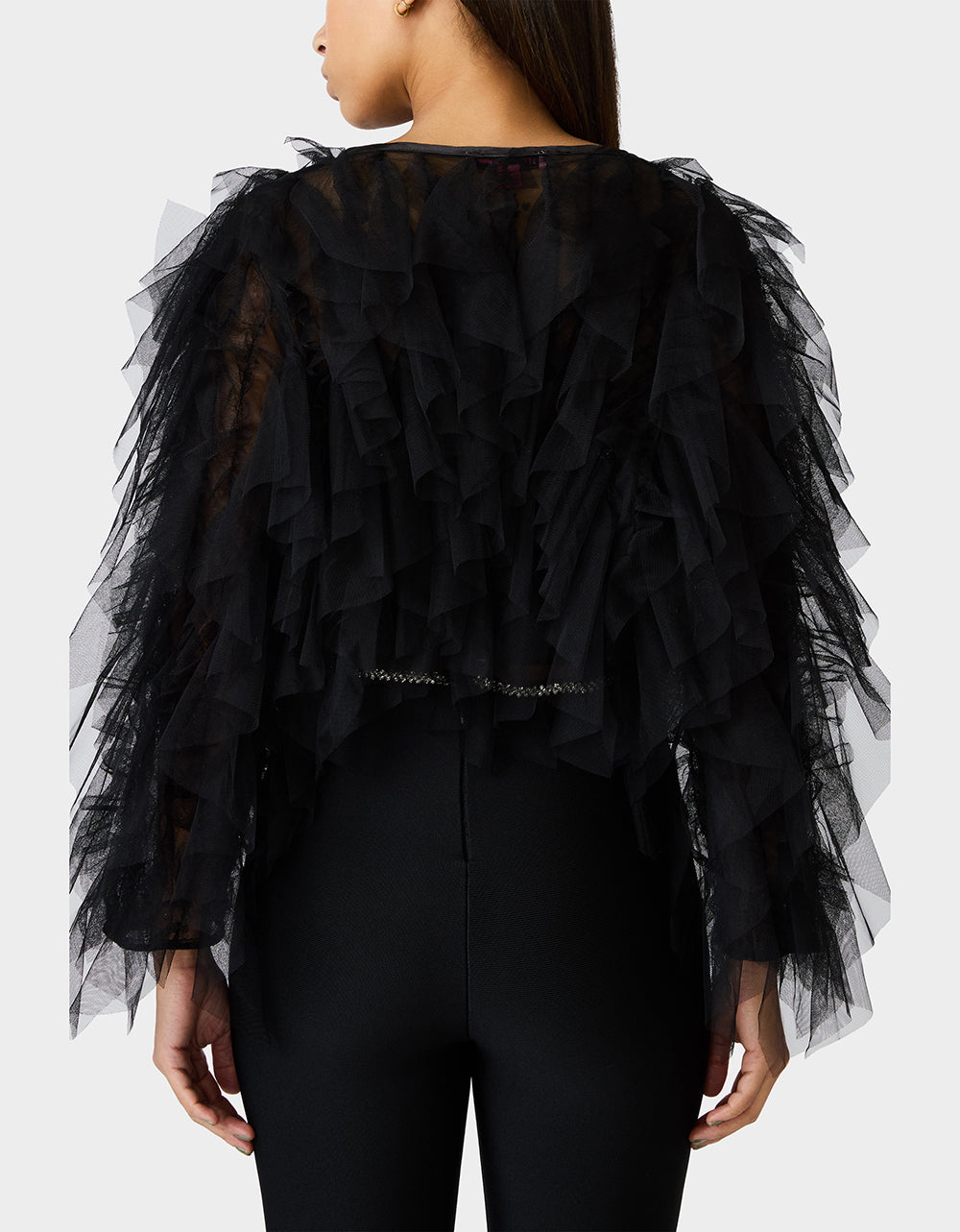 Betsey Johnson Quality | PRIMA PUFF BLACK Women's Black Tulle Shawl Jacket