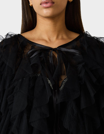 Betsey Johnson Quality | PRIMA PUFF BLACK Women's Black Tulle Shawl Jacket
