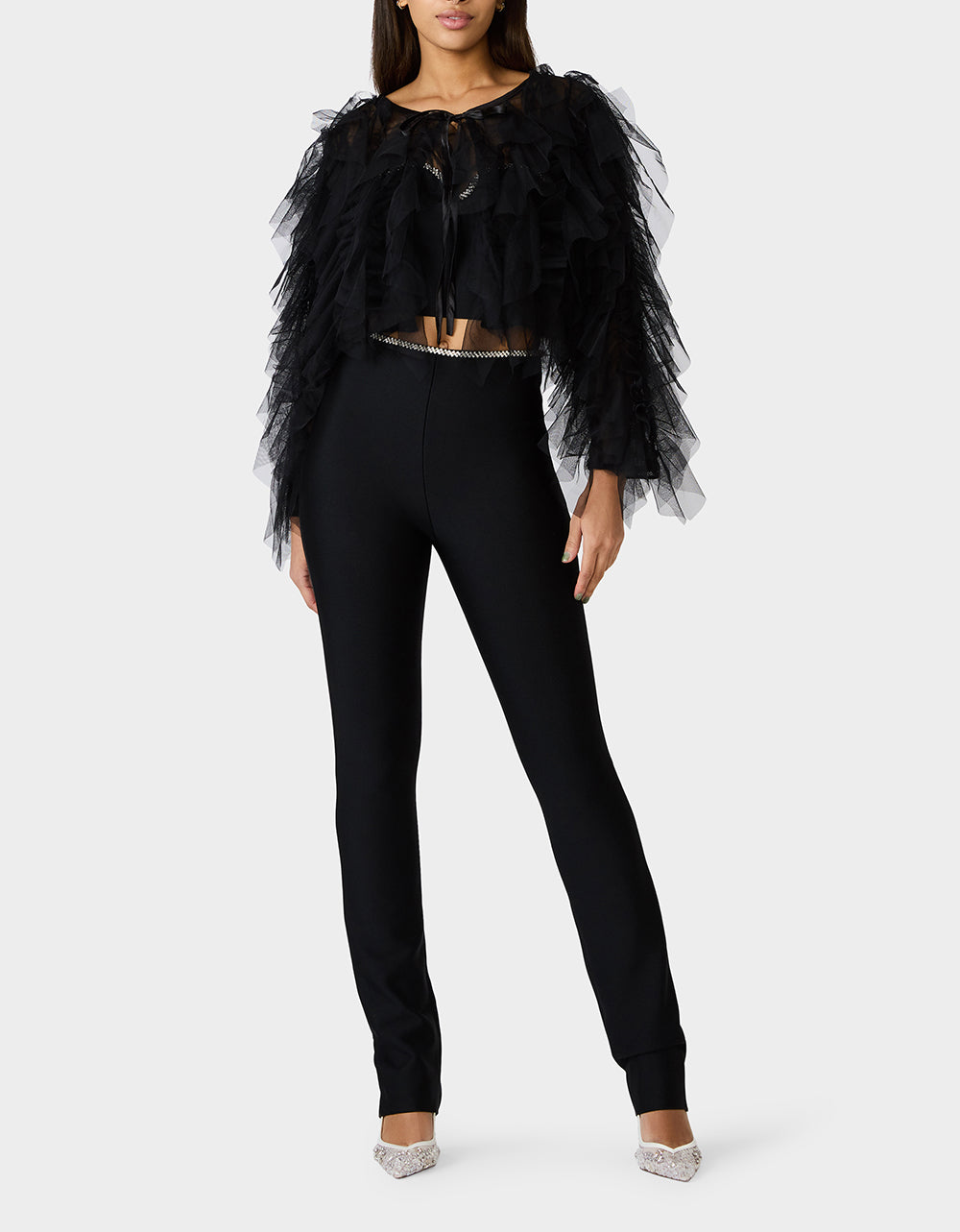 Betsey Johnson Quality | PRIMA PUFF BLACK Women's Black Tulle Shawl Jacket