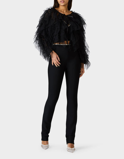 Betsey Johnson Quality | PRIMA PUFF BLACK Women's Black Tulle Shawl Jacket
