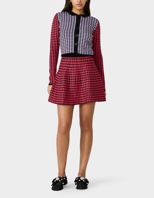 Betsey Johnson Exclusive | HOT IN HOUNDSTOOTH SET PINK MULTI Women's Pink and Purple Houndstooth Top and Skirt set