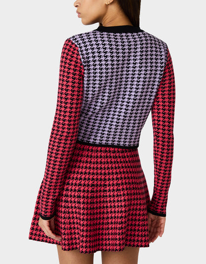 Betsey Johnson Exclusive | HOT IN HOUNDSTOOTH SET PINK MULTI Women's Pink and Purple Houndstooth Top and Skirt set