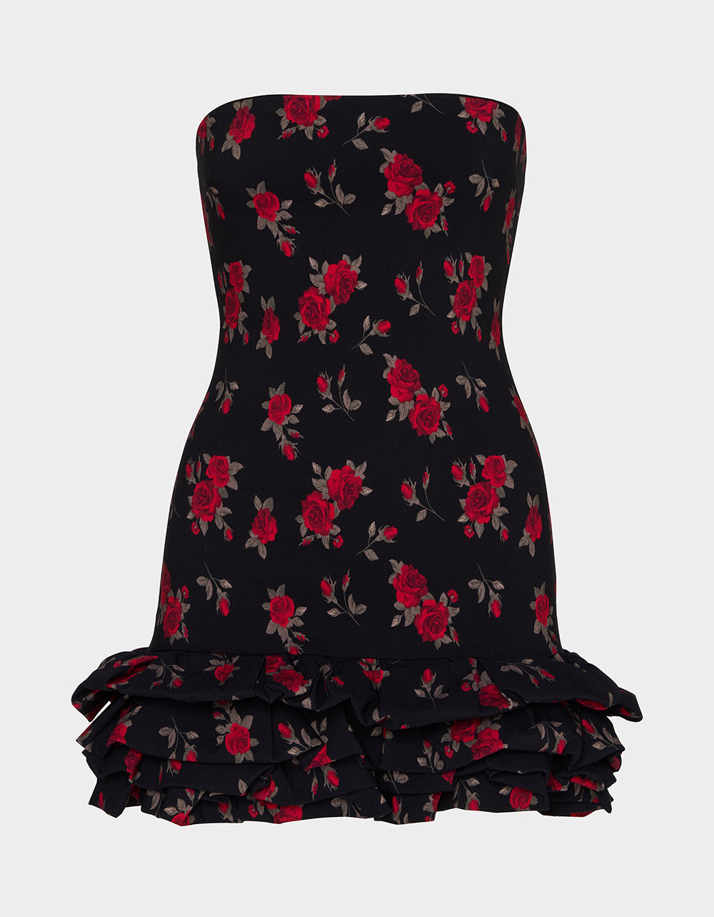 Betsey Johnson Latest | ROSIE POSIE DRESS BLACK Women's Strapless Floral Rose Print Mini Dress