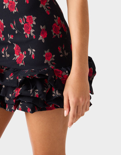 Betsey Johnson Latest | ROSIE POSIE DRESS BLACK Women's Strapless Floral Rose Print Mini Dress