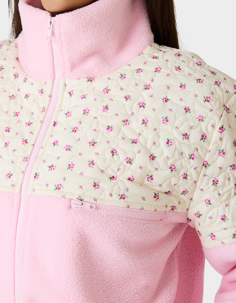 Betsey Johnson Featured | PRETTY IN PLUSH JACKET PINK Women's Pink Floral Print Plush Jacket