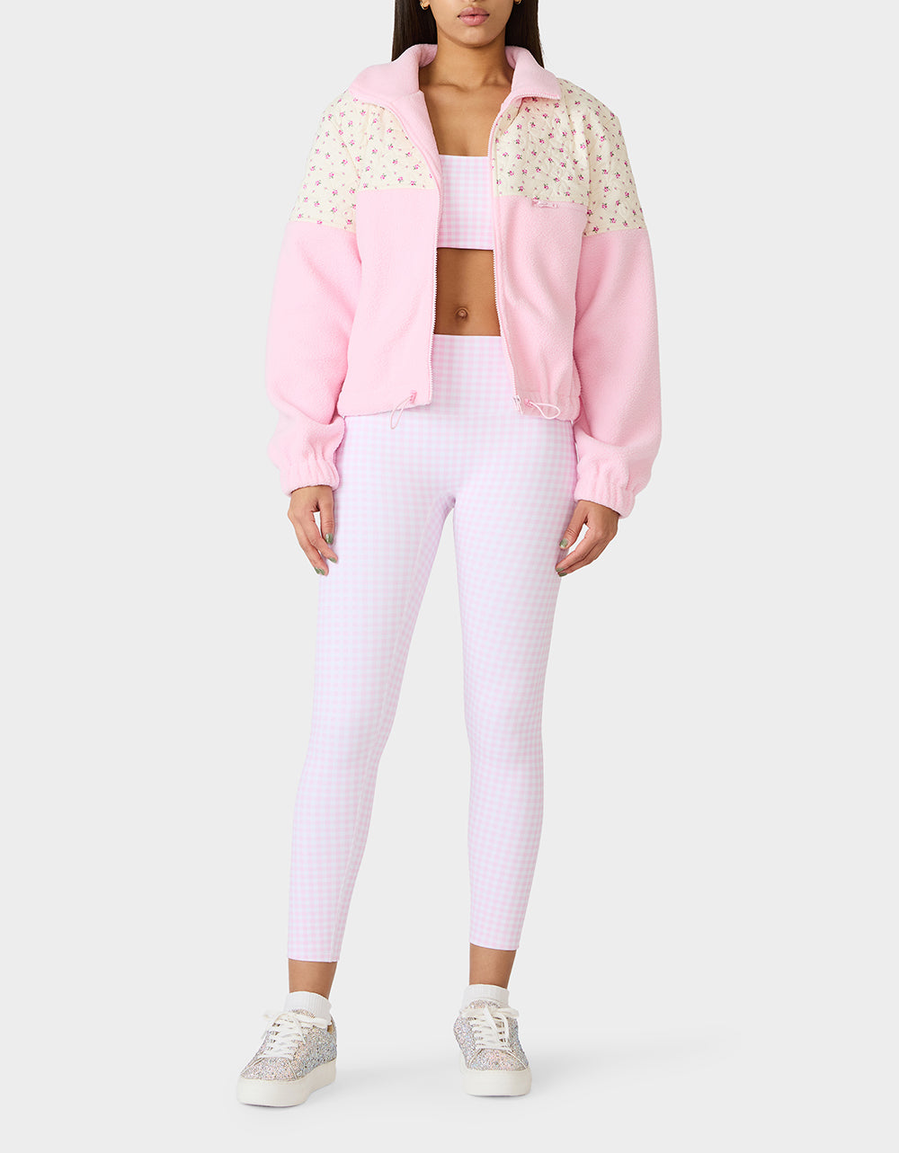 Betsey Johnson Featured | PRETTY IN PLUSH JACKET PINK Women's Pink Floral Print Plush Jacket