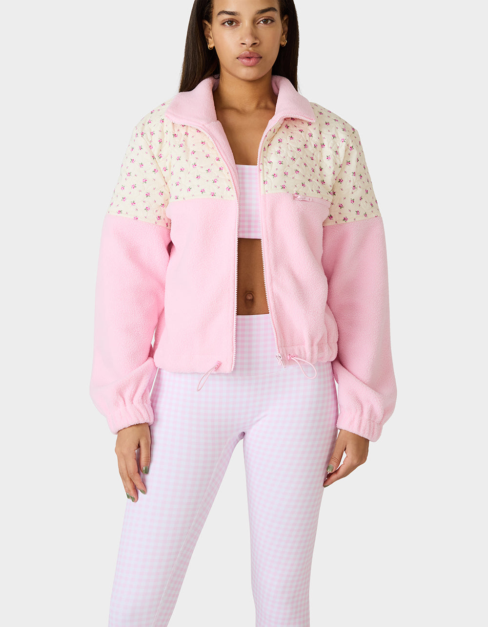 Betsey Johnson Featured | PRETTY IN PLUSH JACKET PINK Women's Pink Floral Print Plush Jacket