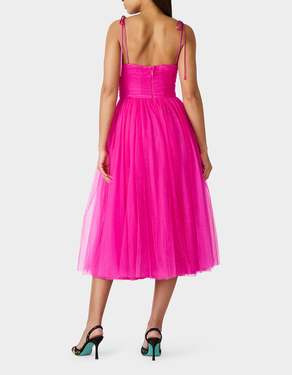Betsey Johnson Top Pick | GLITTER TULLE MULTI MAGENTA Women's Corset Midi Tulle Dress