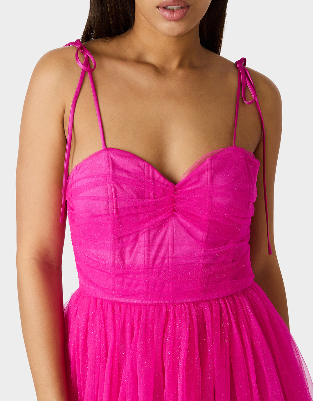 Betsey Johnson Top Pick | GLITTER TULLE MULTI MAGENTA Women's Corset Midi Tulle Dress