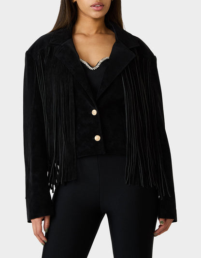 Betsey Johnson Discount | FRINGE FEVER JACKET BLACK Women's Black Fringe Jacket