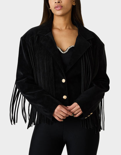 Betsey Johnson Discount | FRINGE FEVER JACKET BLACK Women's Black Fringe Jacket