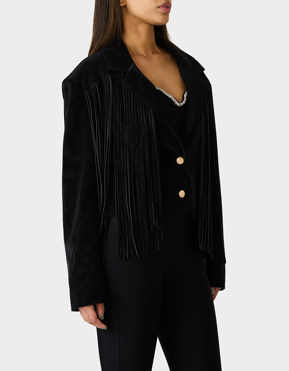 Betsey Johnson Discount | FRINGE FEVER JACKET BLACK Women's Black Fringe Jacket