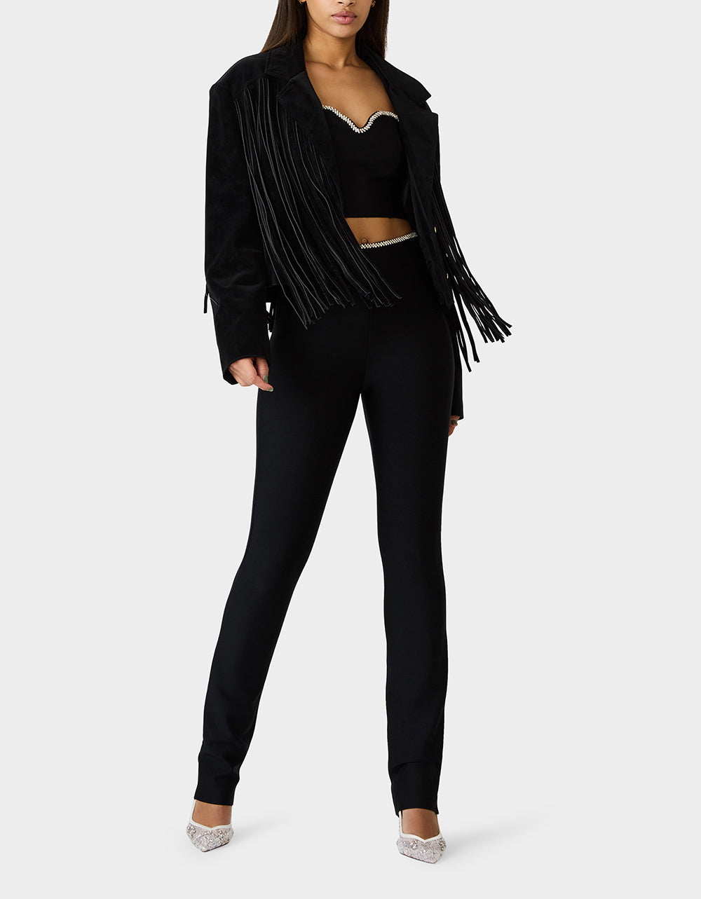 Betsey Johnson Discount | FRINGE FEVER JACKET BLACK Women's Black Fringe Jacket