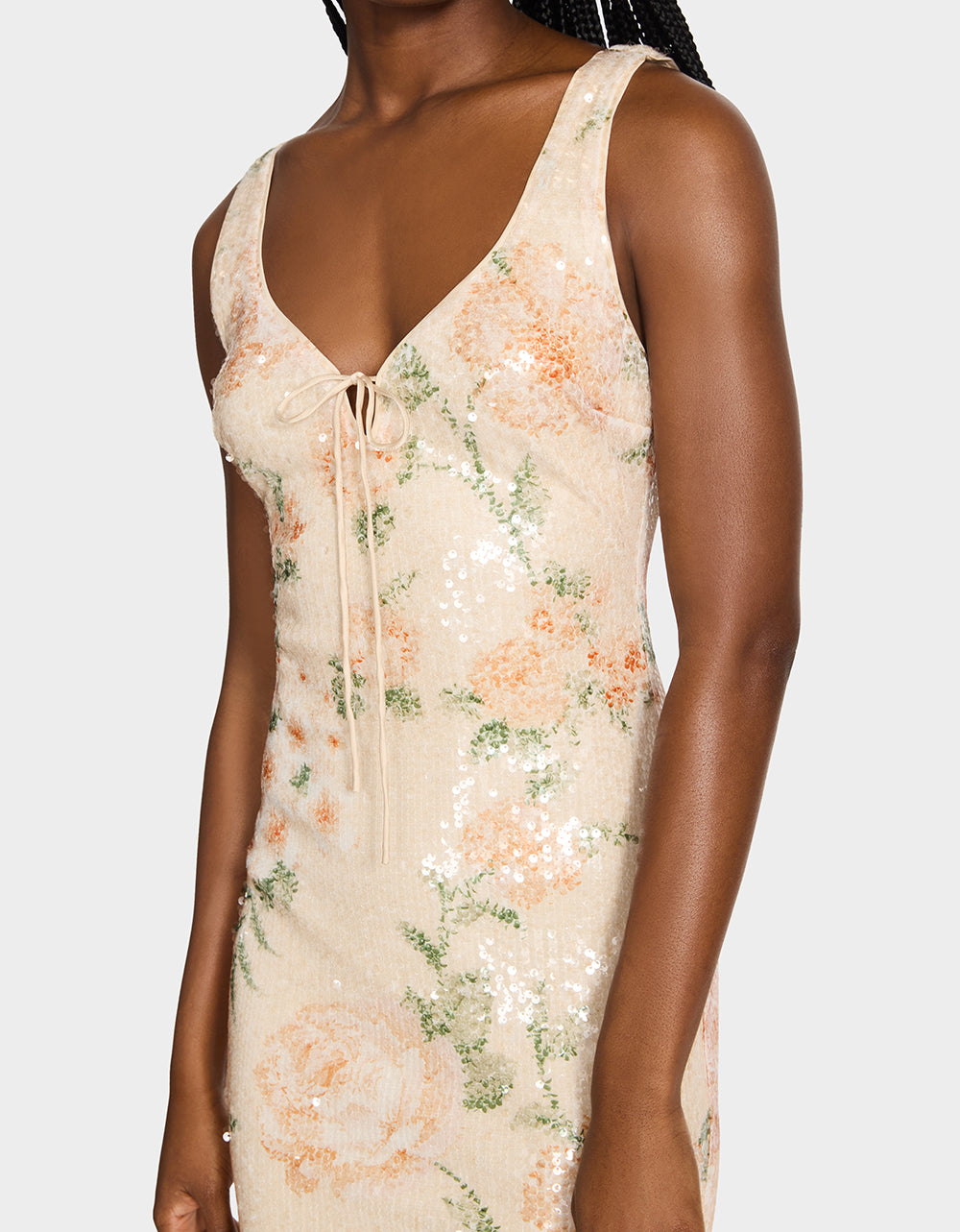 Betsey Johnson Top Pick | APRICOT HAZE DRESS BLURRY FLORAL Women's Midi Sequin Floral Dress
