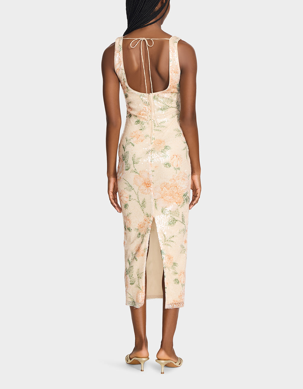 Betsey Johnson Top Pick | APRICOT HAZE DRESS BLURRY FLORAL Women's Midi Sequin Floral Dress