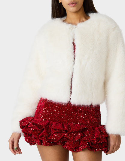 Betsey Johnson Trending | CHAMPAGNE LUXE FAUX FUR JACKET CREAM Women's Cream Faux Fur Jacket